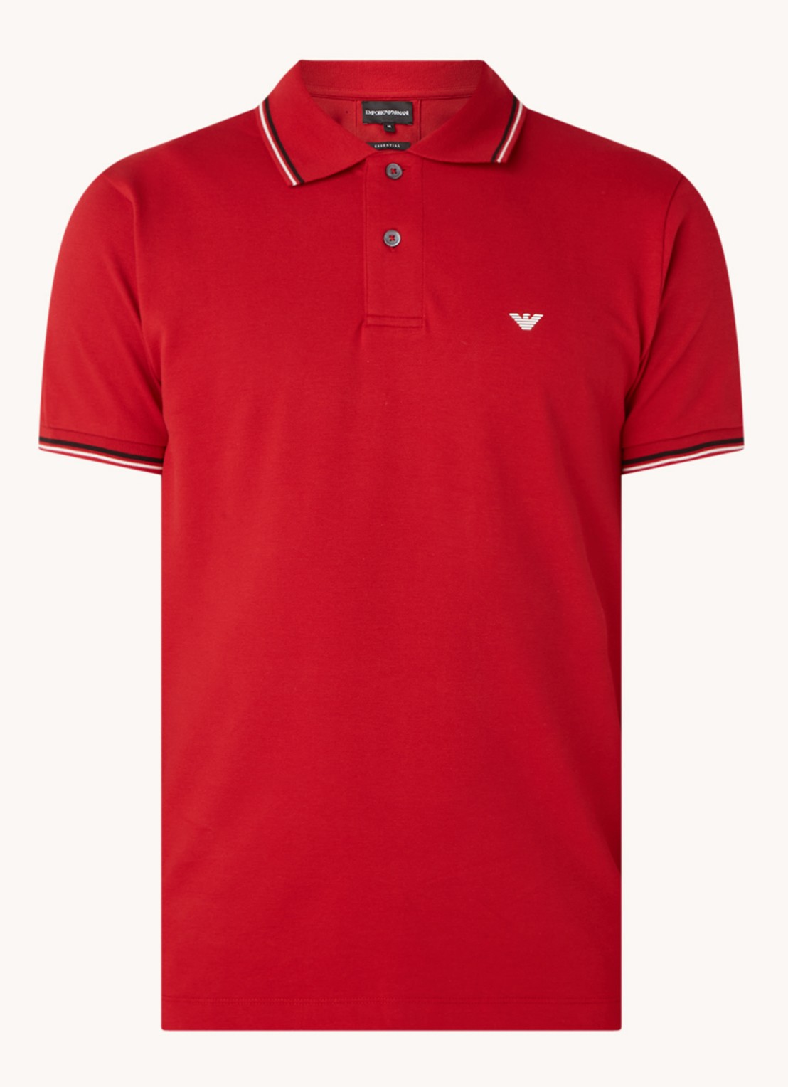 Armani Regular fit polo van piqué katoen met getipte boorden - voorkant 2 donkerrood