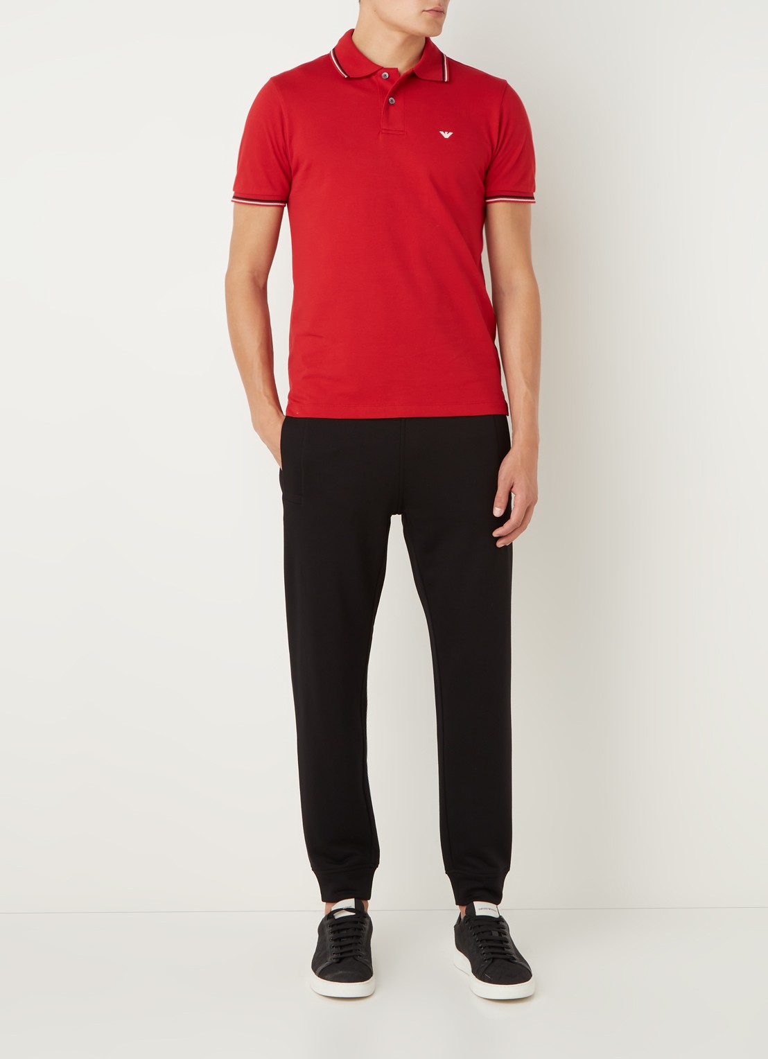 Armani Regular fit polo van piqué katoen met getipte boorden - voorkant 3 donkerrood