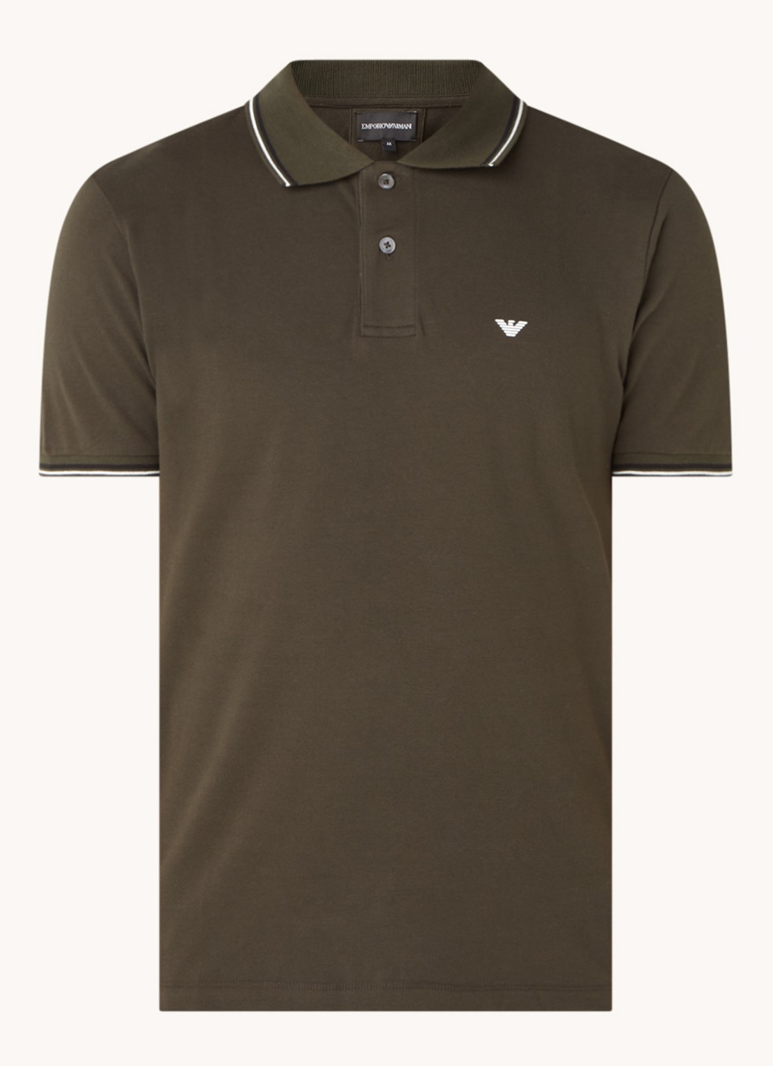 Armani Regular fit polo van piqué katoen met getipte boorden - voorkant bronsgroen