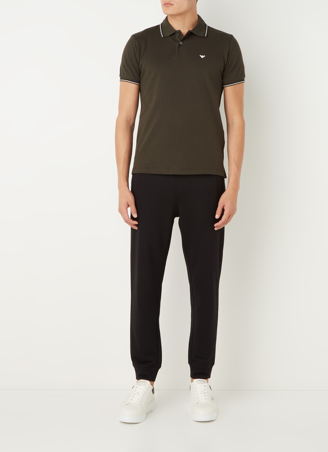 Armani Regular fit polo van piqué katoen met getipte boorden - voorkant 2 bronsgroen