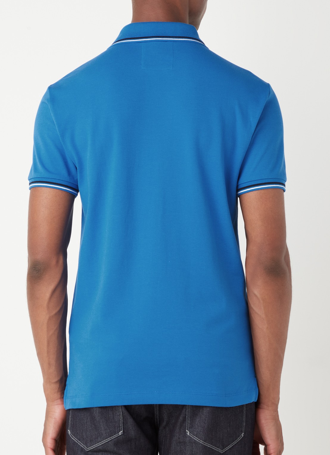 Armani Regular fit polo van piqué katoen met getipte boorden - achterkant 4 kobaltblauw
