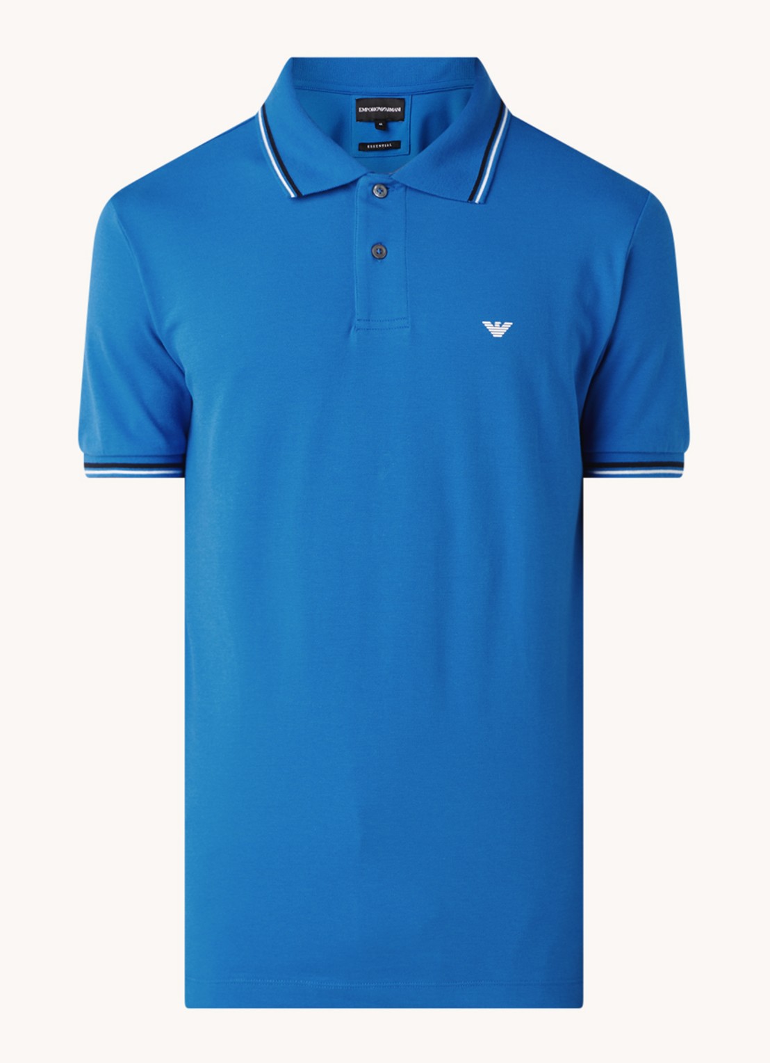 Armani Regular fit polo van piqué katoen met getipte boorden - voorkant kobaltblauw