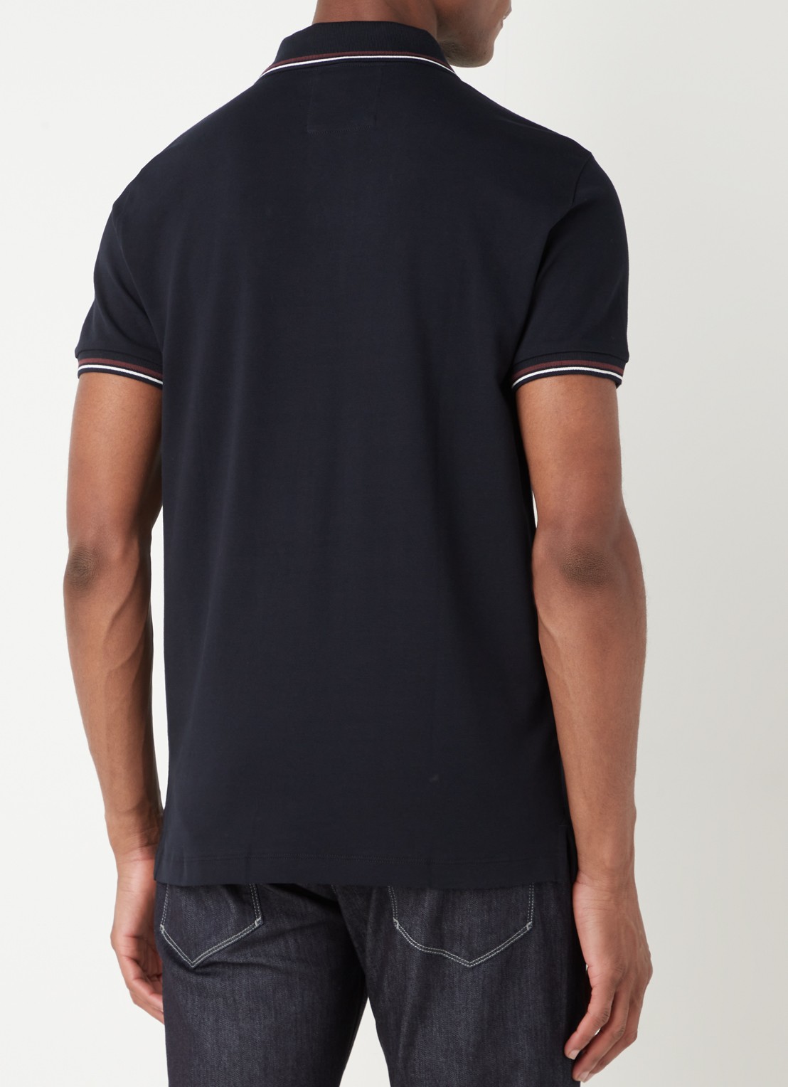 Armani Regular fit polo van piqué katoen met getipte boorden - achterkant donkerblauw