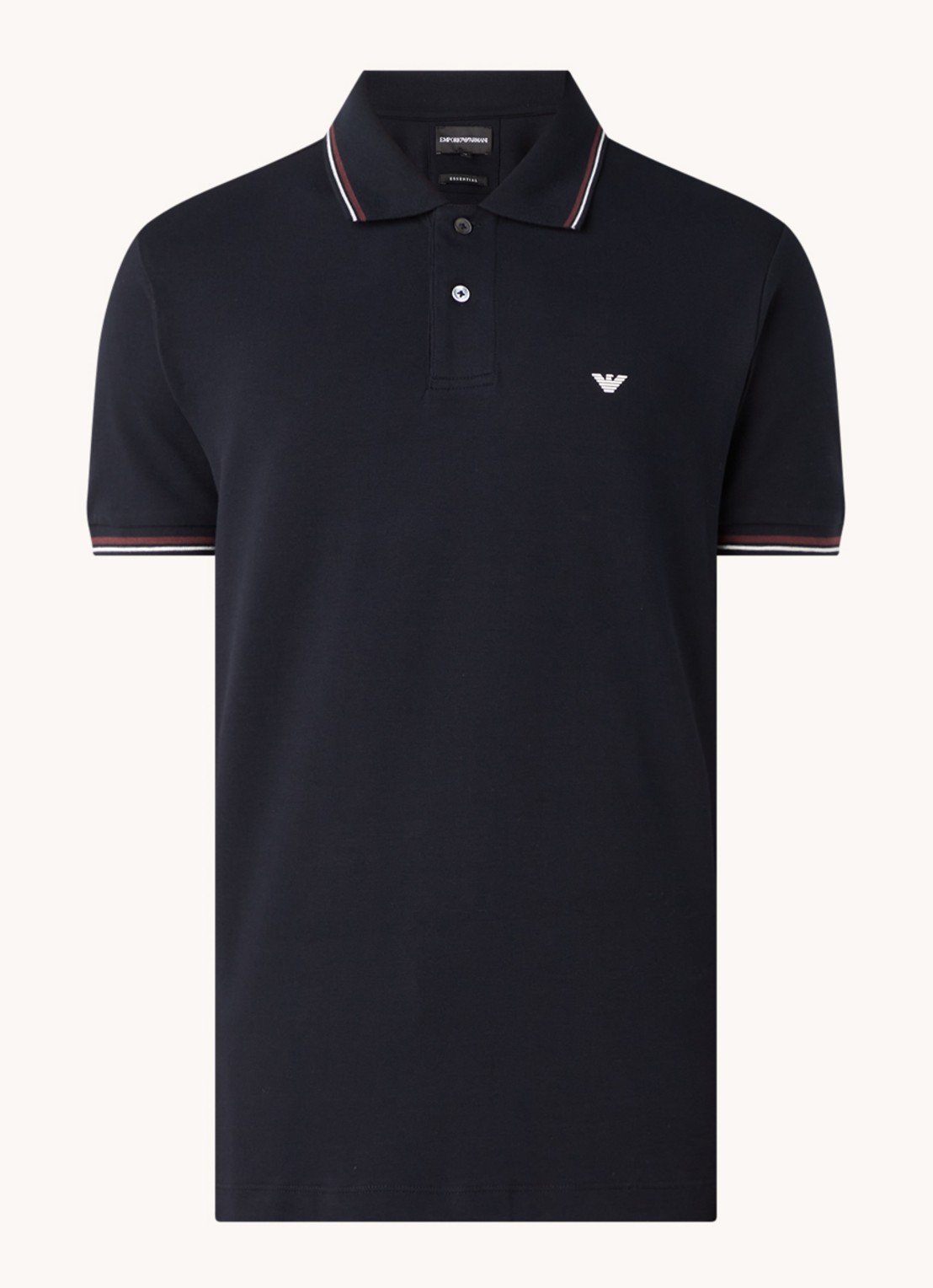 Armani Regular fit polo van piqué katoen met getipte boorden - voorkant 2 donkerblauw