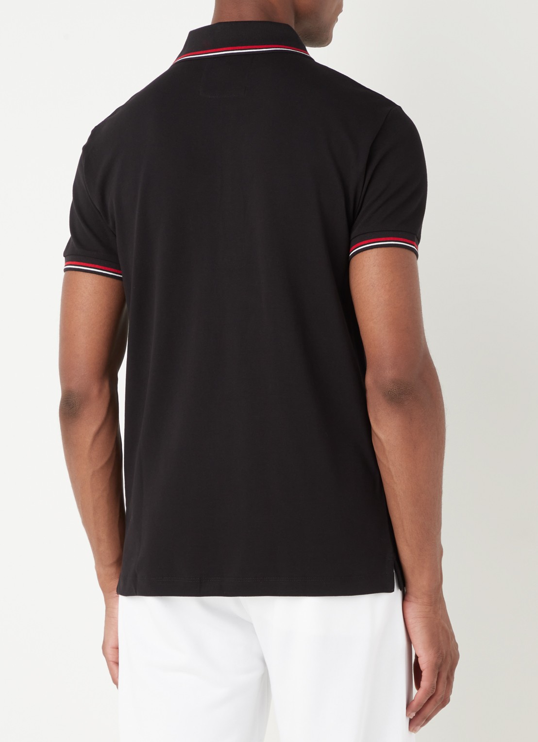 Armani Regular fit polo van piqué katoen met getipte boorden - achterkant zwart