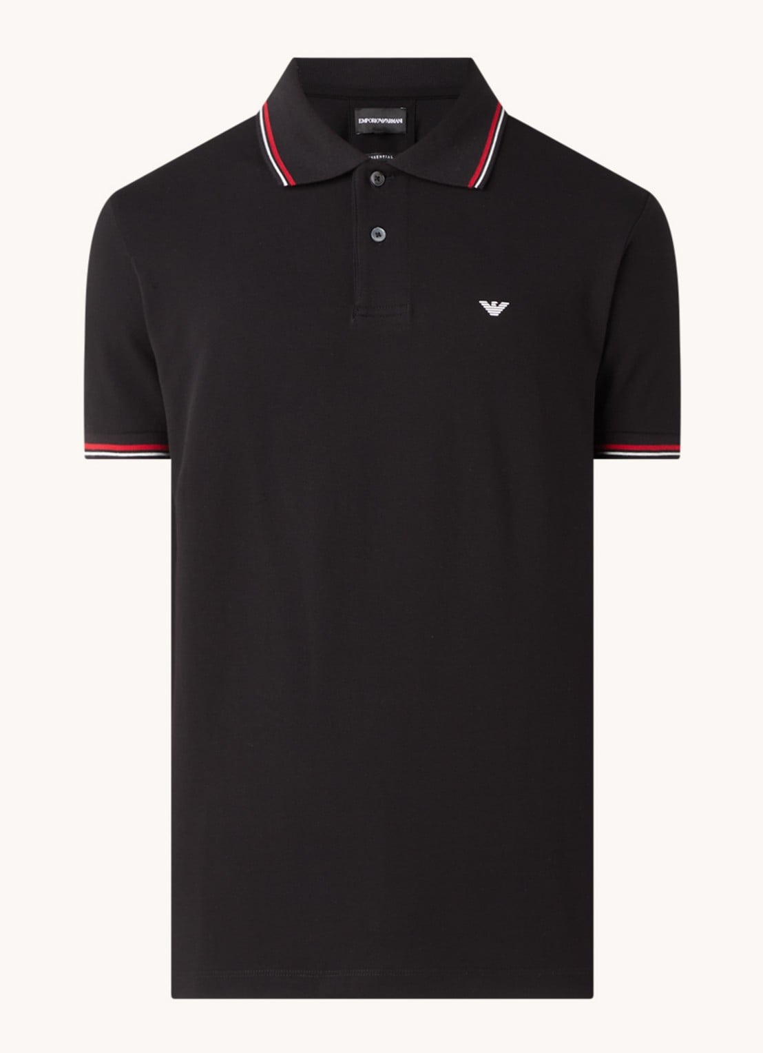 Armani Regular fit polo van piqué katoen met getipte boorden - voorkant 2 zwart