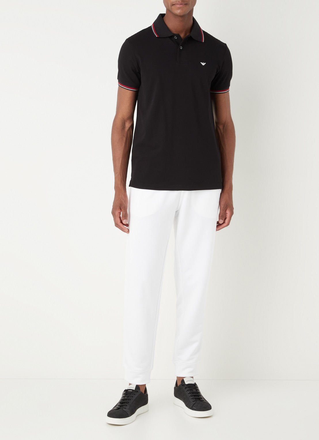 Armani Regular fit polo van piqué katoen met getipte boorden - voorkant 3 zwart
