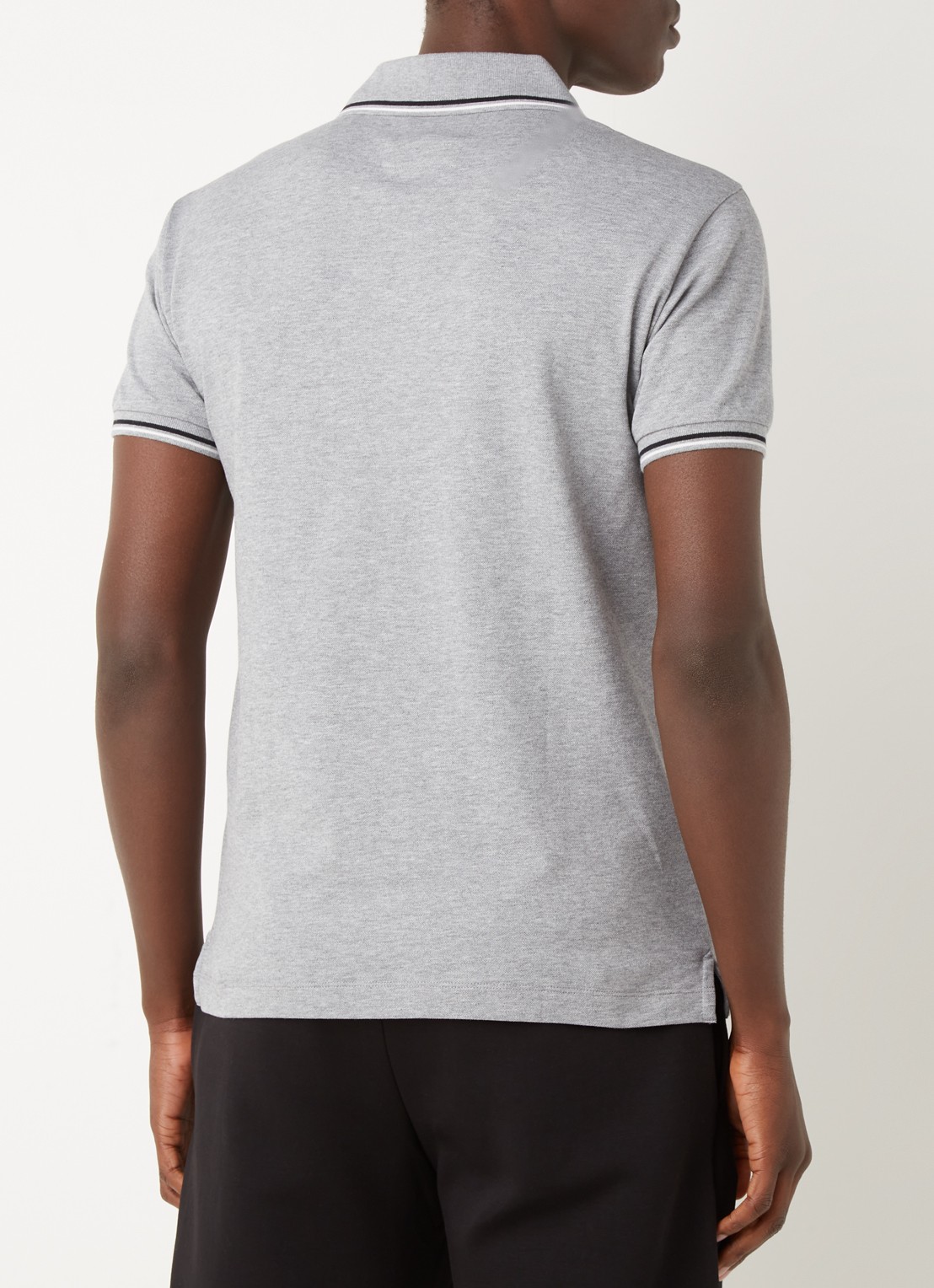 Armani Regular fit polo van piqué katoen met getipte boorden - achterkant grijsmele
