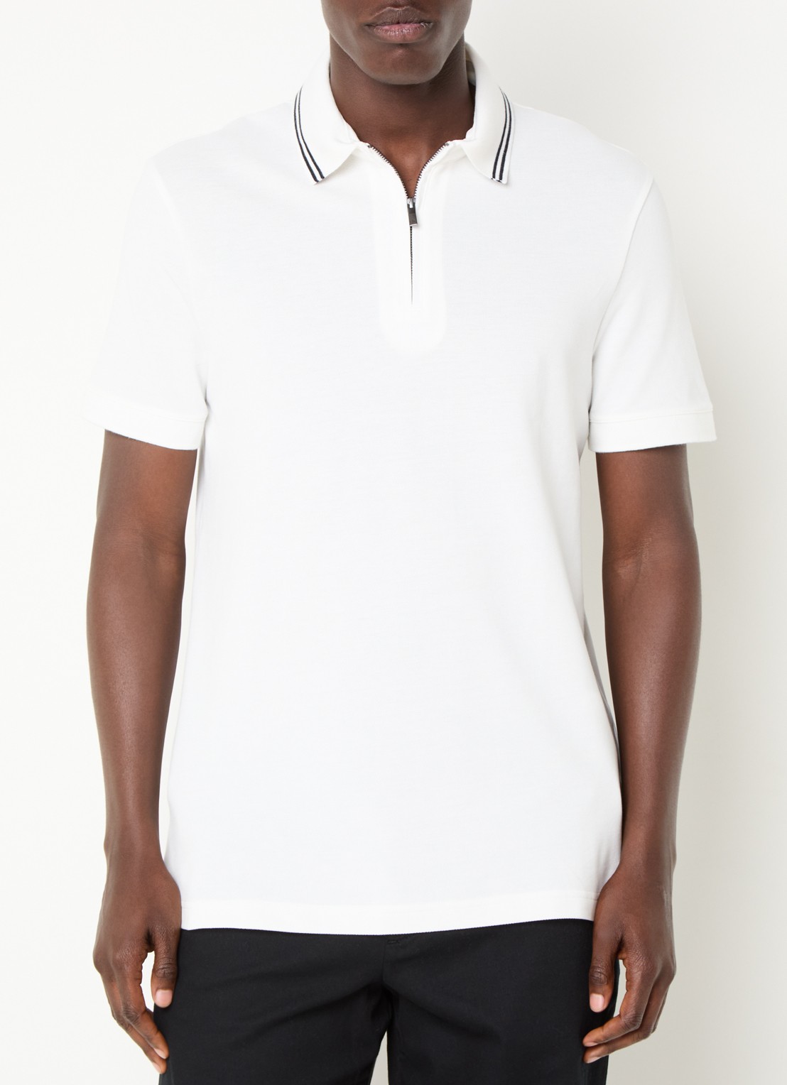 Armani Regular fit polo van piqué katoen met halve rits - detail 4 gebroken wit