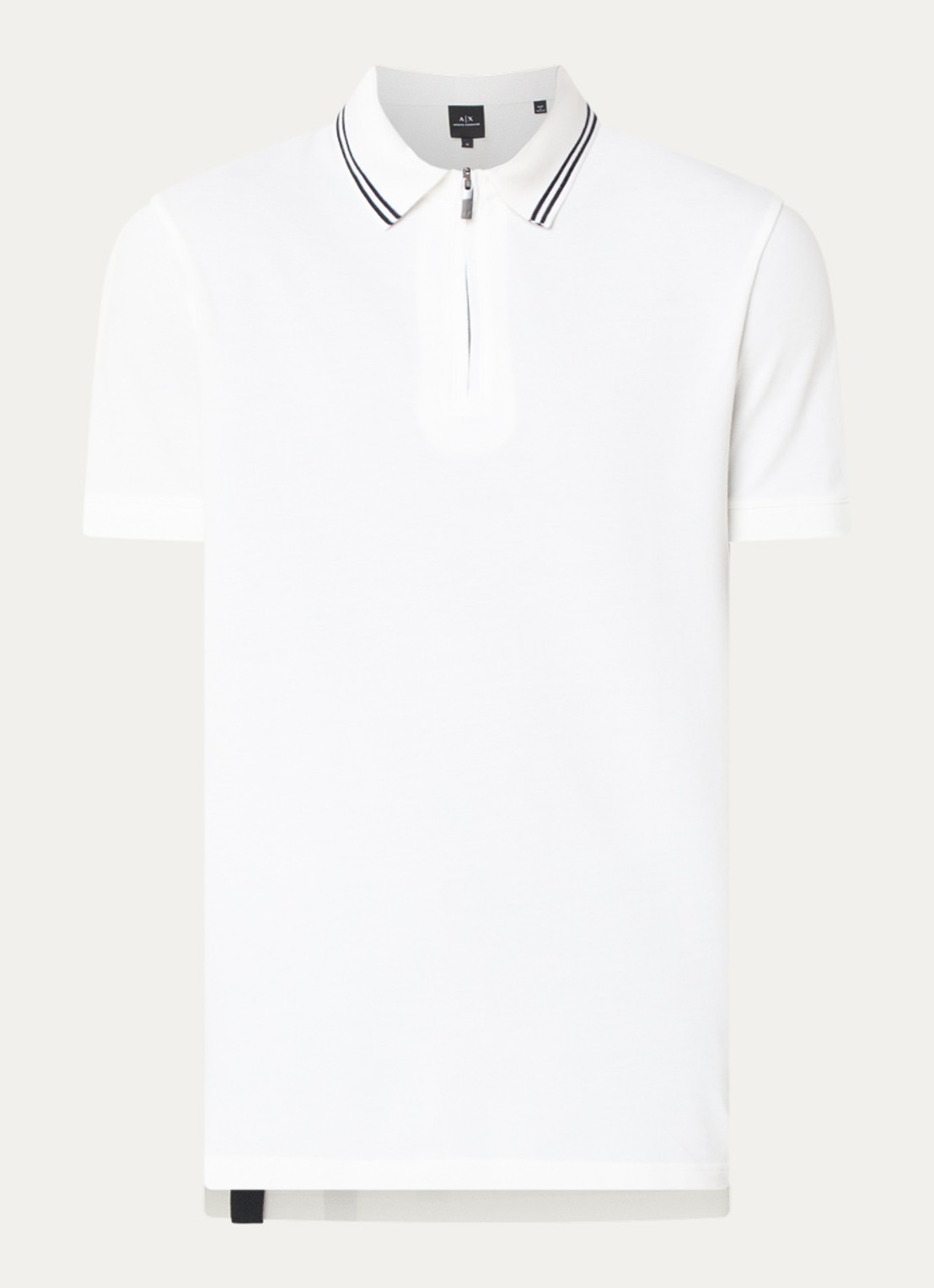 Armani Regular fit polo van piqué katoen met halve rits - voorkant 2 gebroken wit