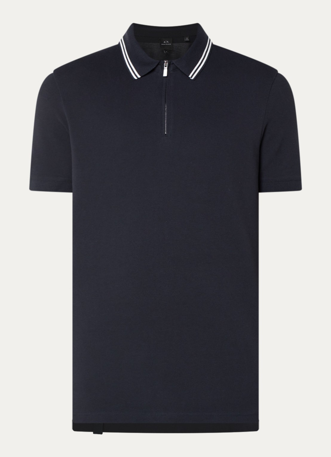 Armani Regular fit polo van piqué katoen met halve rits - voorkant 3 donkerblauw