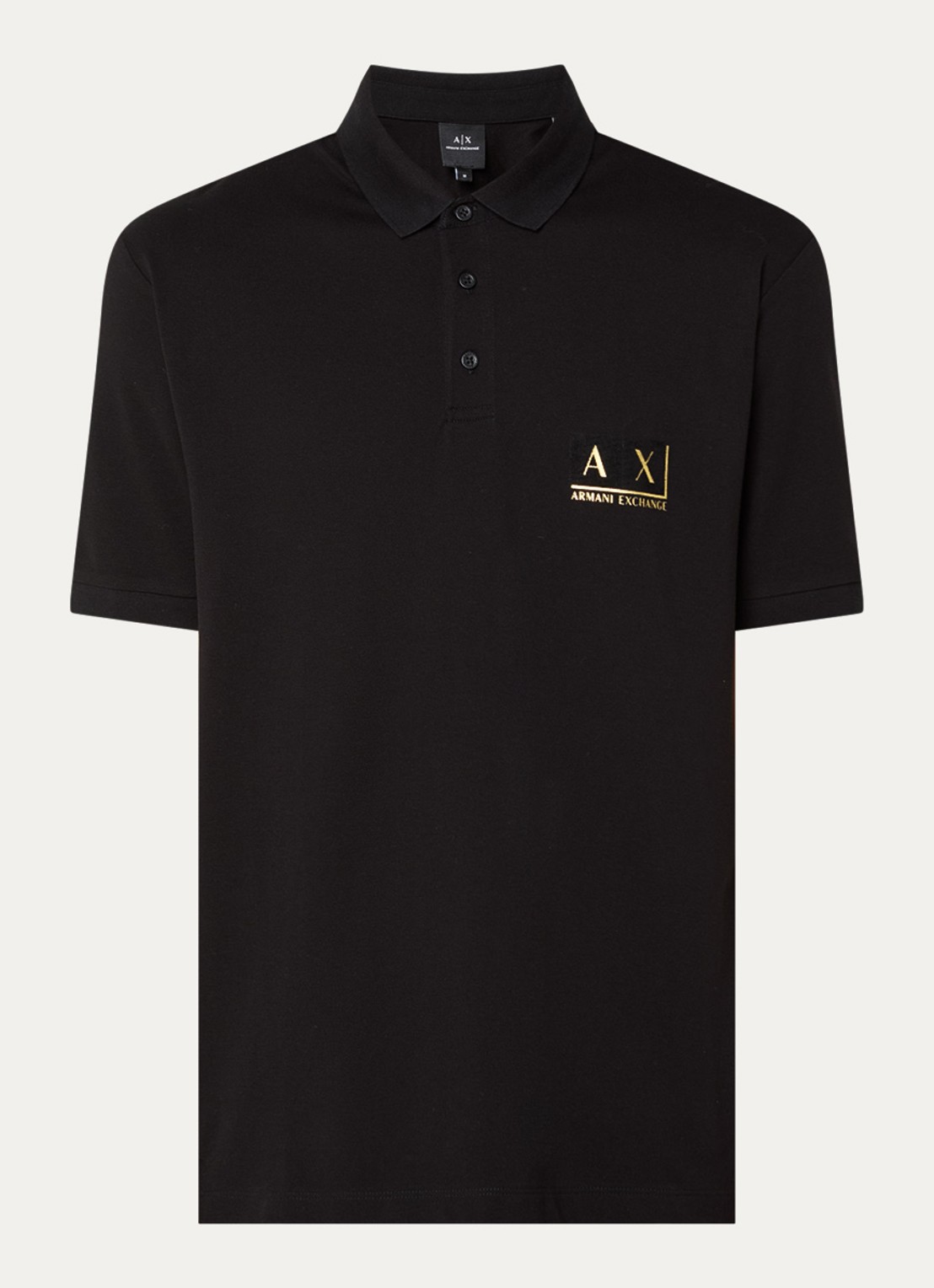 Armani Regular fit polo van piqué katoen met logo - voorkant zwart