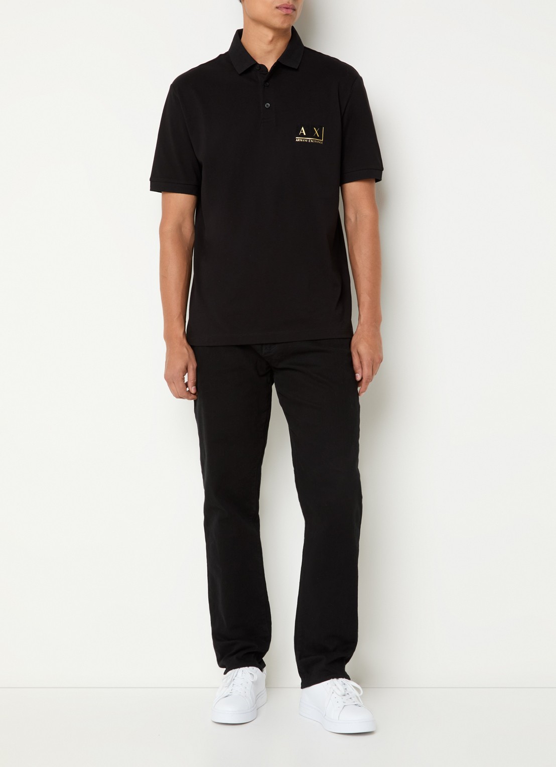 Armani Regular fit polo van piqué katoen met logo - voorkant 2 zwart