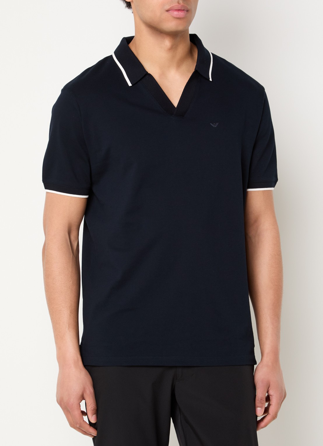 Armani Regular fit polo van piqué katoen met logo - detail 3 donkerblauw