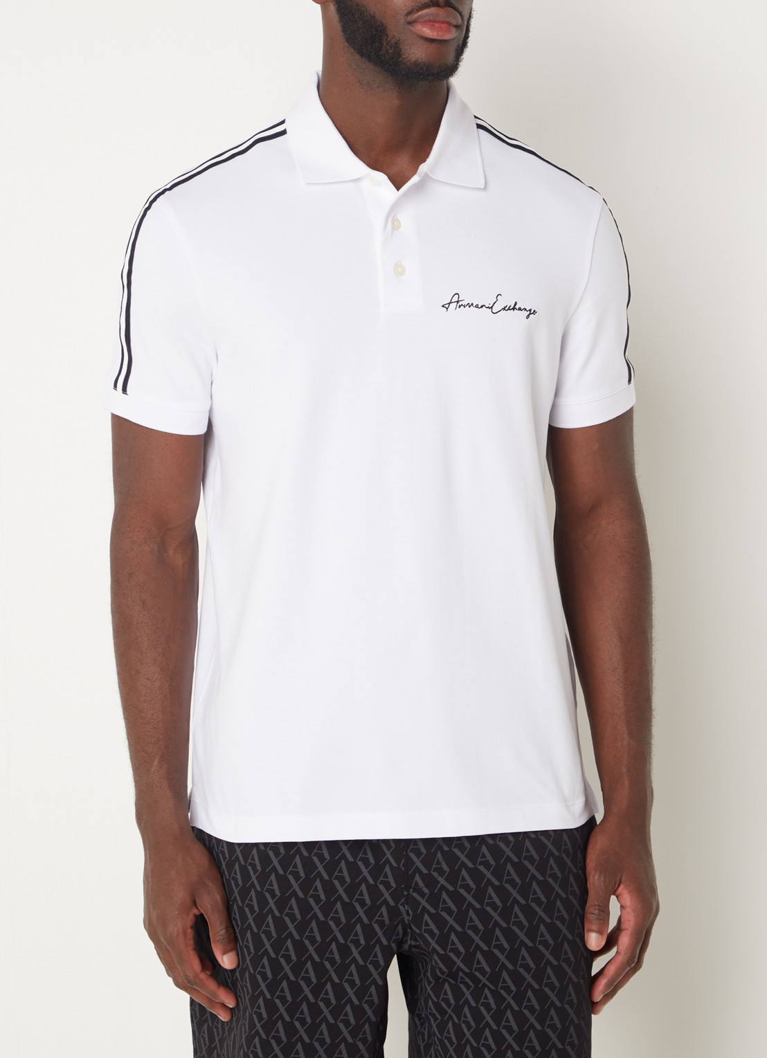 Armani Regular fit polo van piqué katoen met logoborduring - detail 4 wit