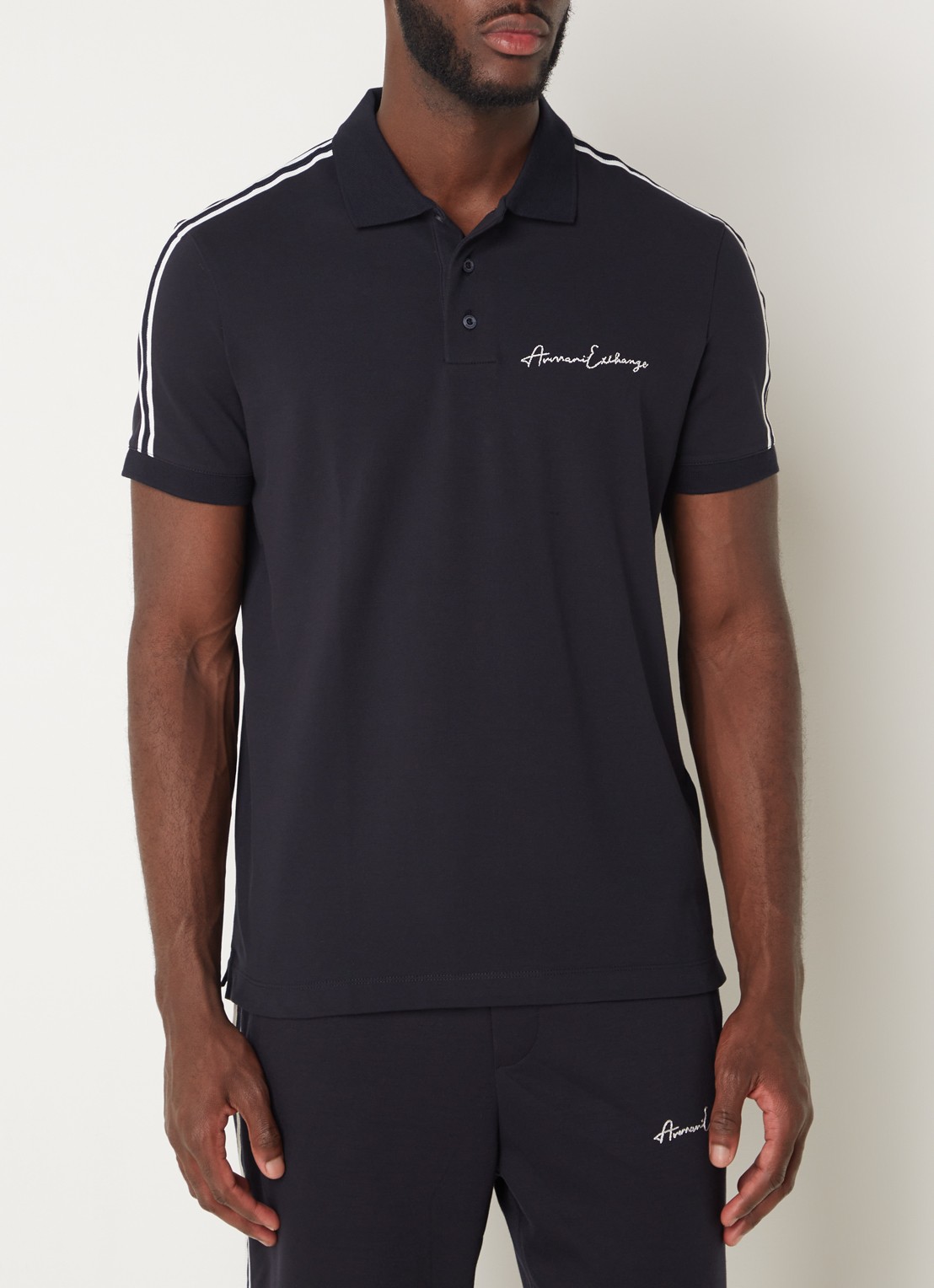 Armani Regular fit polo van piqué katoen met logoborduring - detail donkerblauw