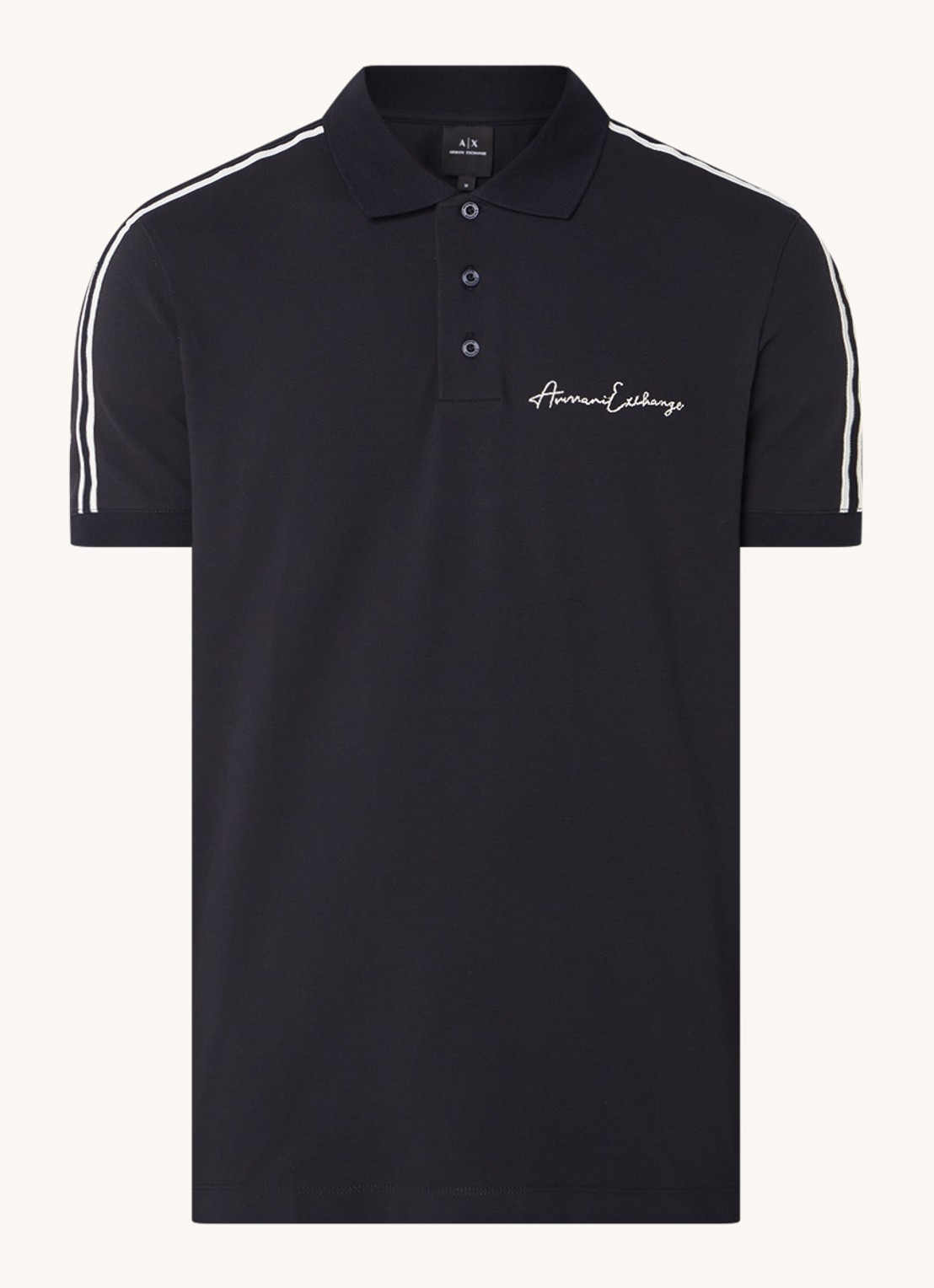 Armani Regular fit polo van piqué katoen met logoborduring - voorkant 2 donkerblauw