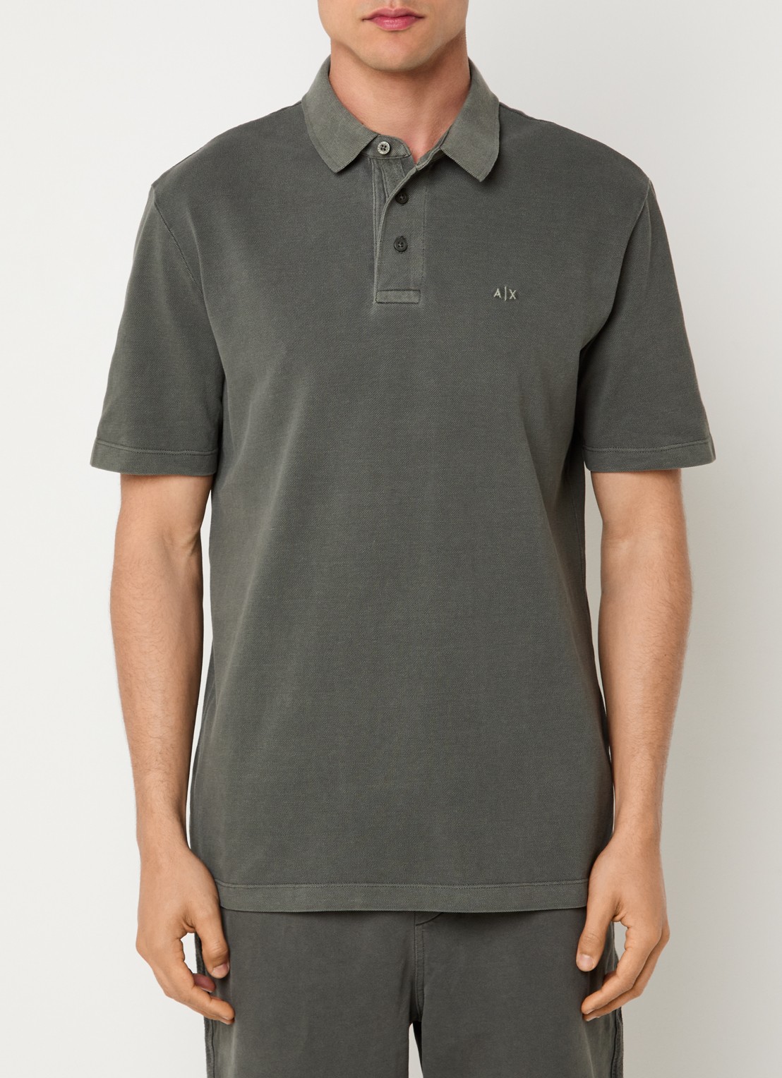 Armani Regular fit polo van piqué katoen met logoborduring - detail 4 olijfgroen