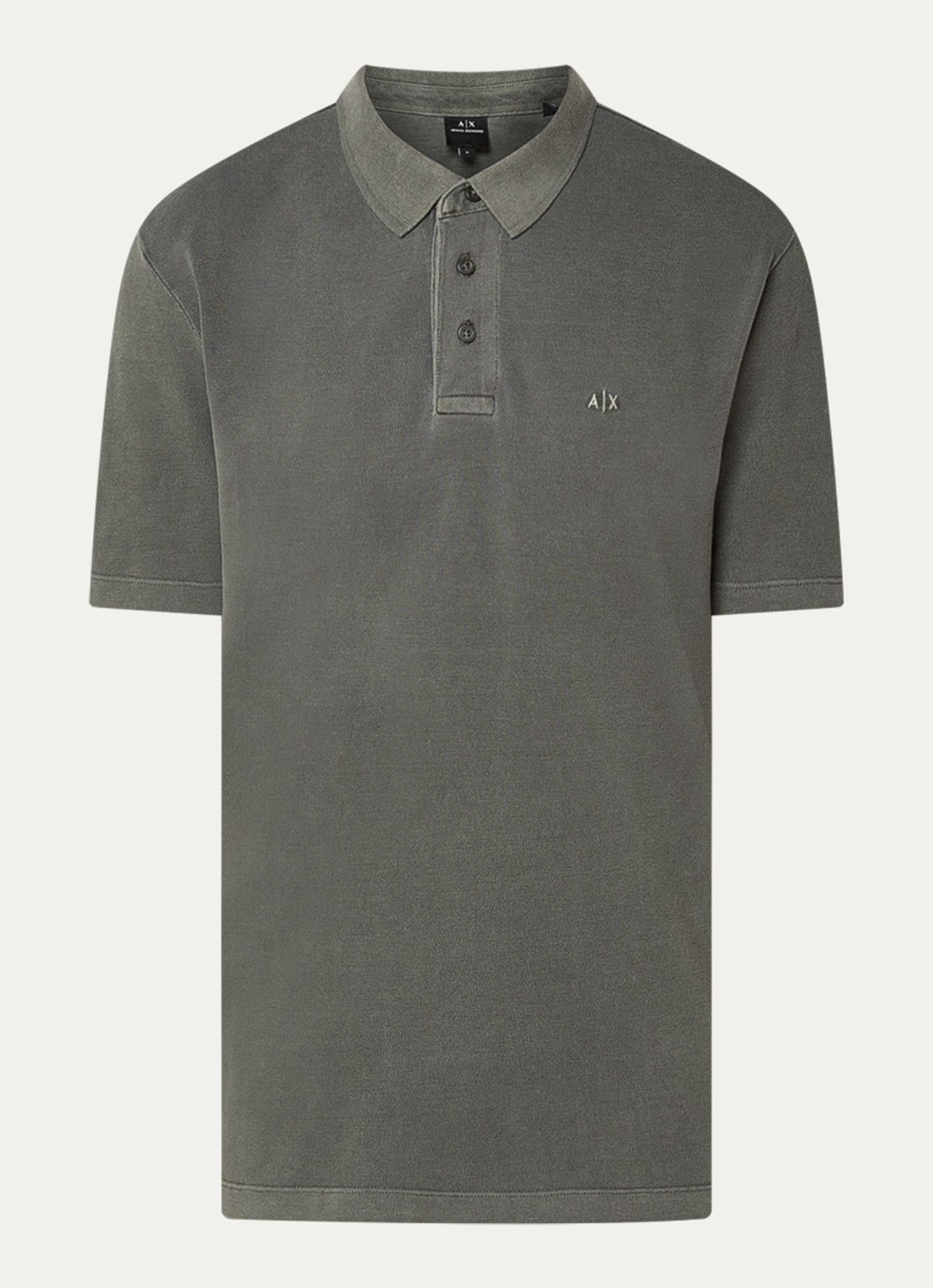 Armani Regular fit polo van piqué katoen met logoborduring - voorkant olijfgroen