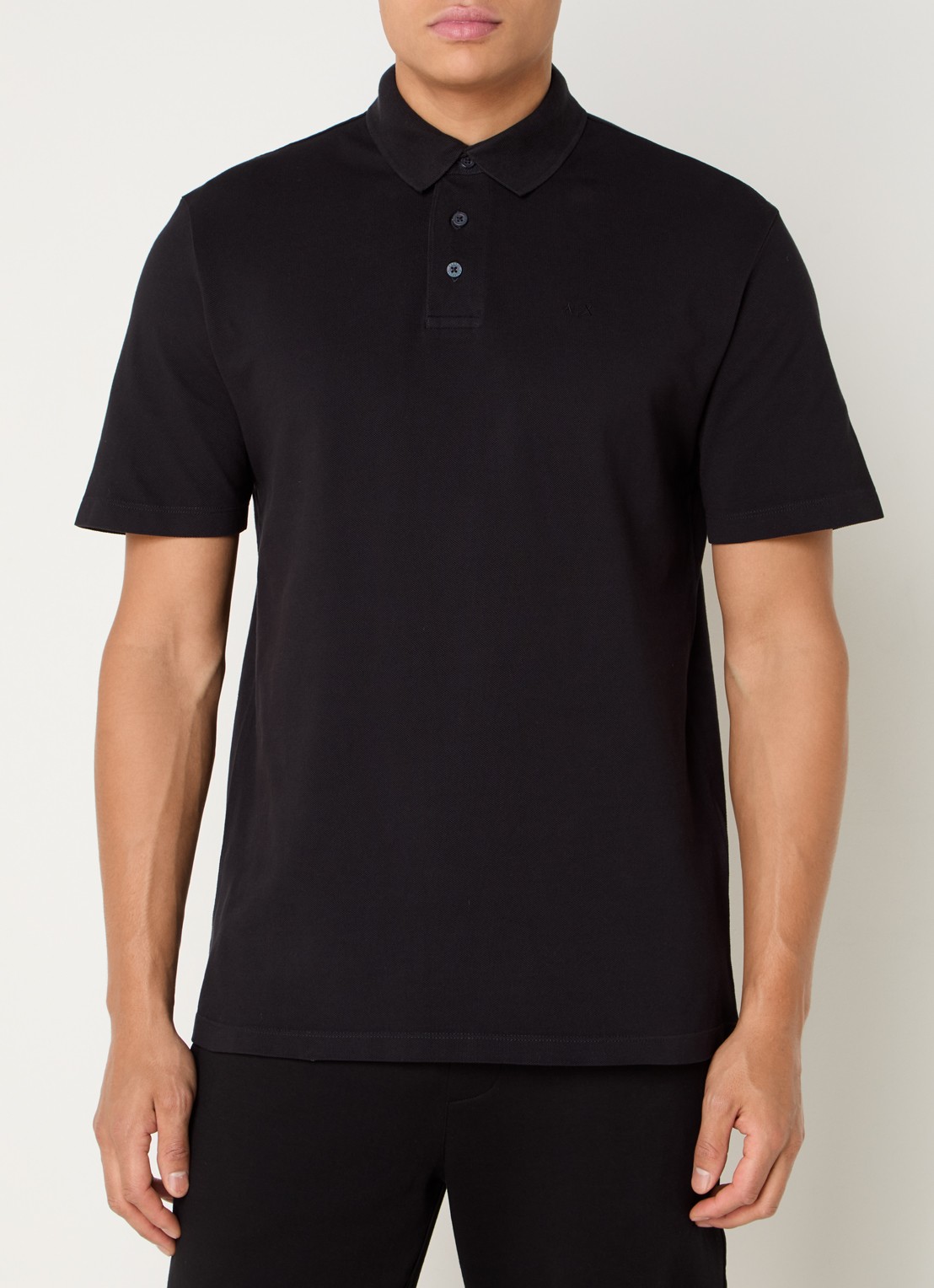 Armani Regular fit polo van piqué katoen met logoborduring - detail 4 donkerblauw