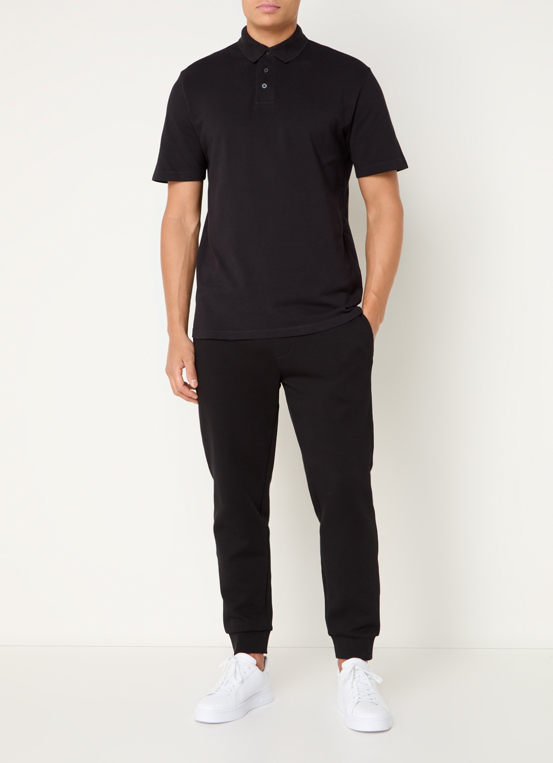 Armani Regular fit polo van piqué katoen met logoborduring - voorkant 2 donkerblauw