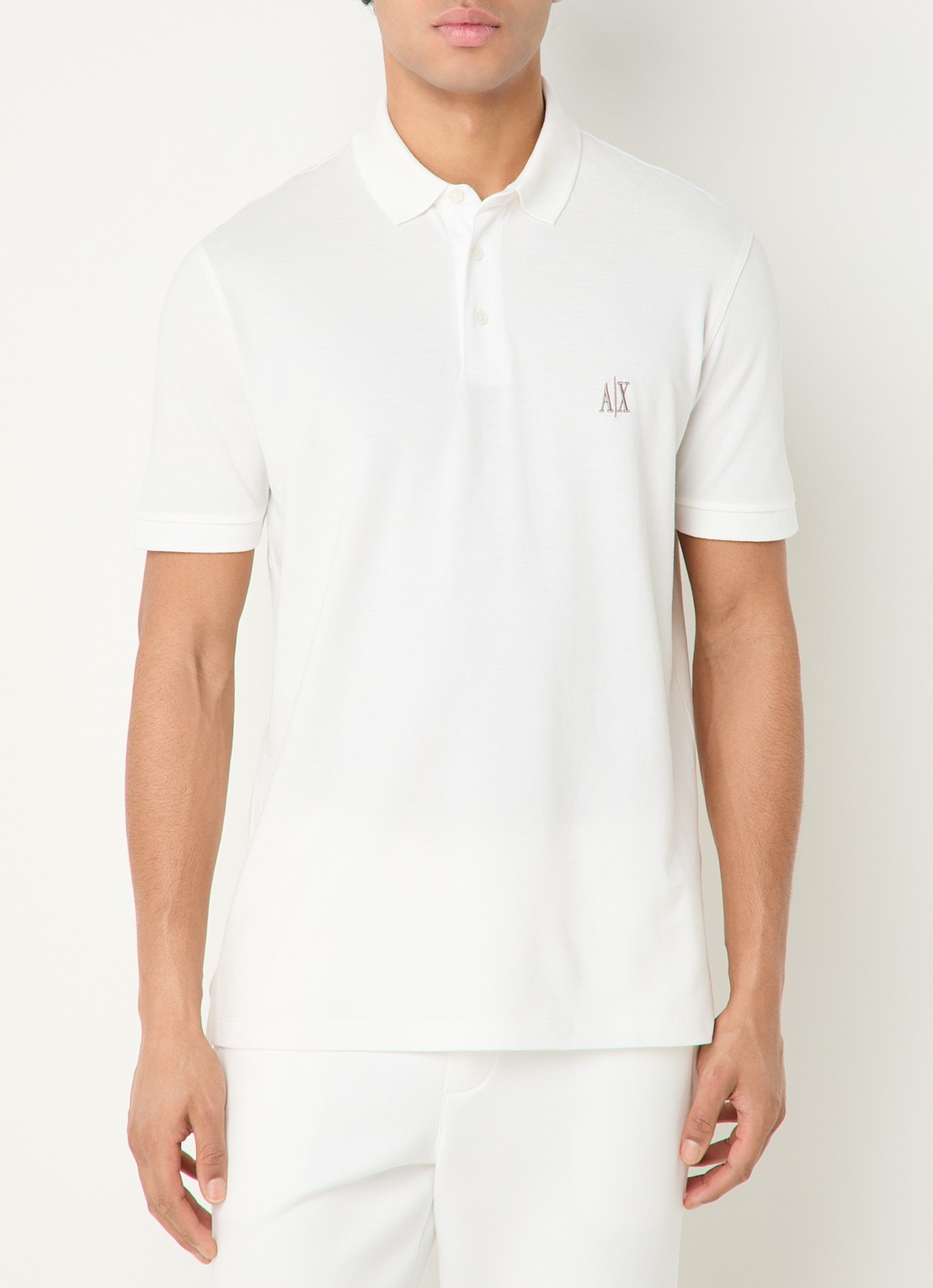 Armani Regular fit polo van piqué katoen met logoborduring - detail 2 gebroken wit