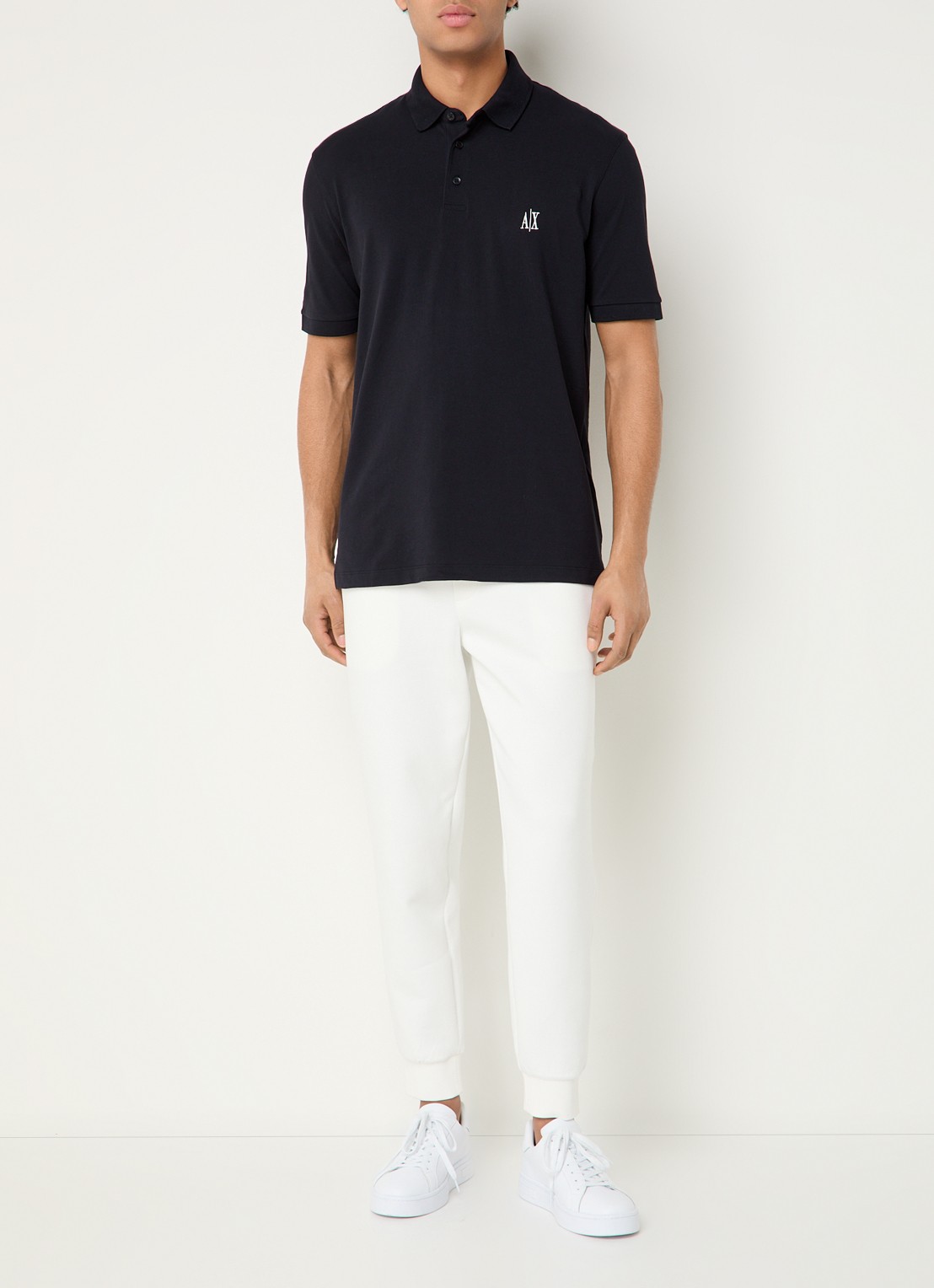 Armani Regular fit polo van piqué katoen met logoborduring - voorkant 2 donkerblauw