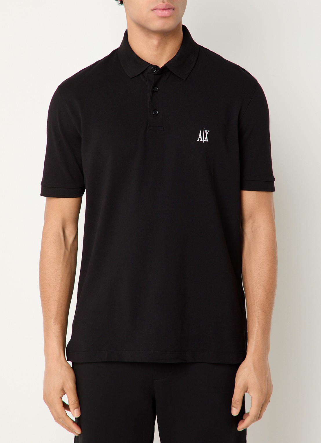 Armani Regular fit polo van piqué katoen met logoborduring - detail zwart