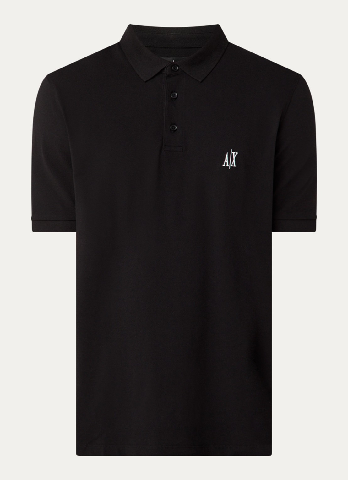 Armani Regular fit polo van piqué katoen met logoborduring - voorkant 3 zwart