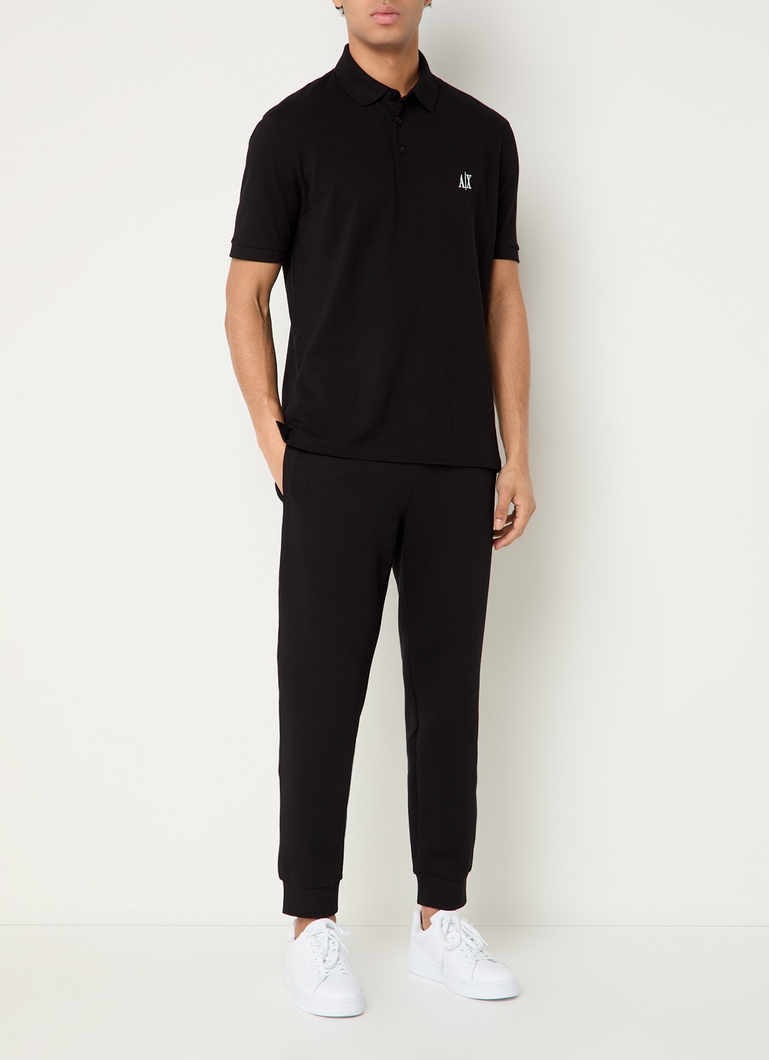 Armani Regular fit polo van piqué katoen met logoborduring - voorkant 4 zwart