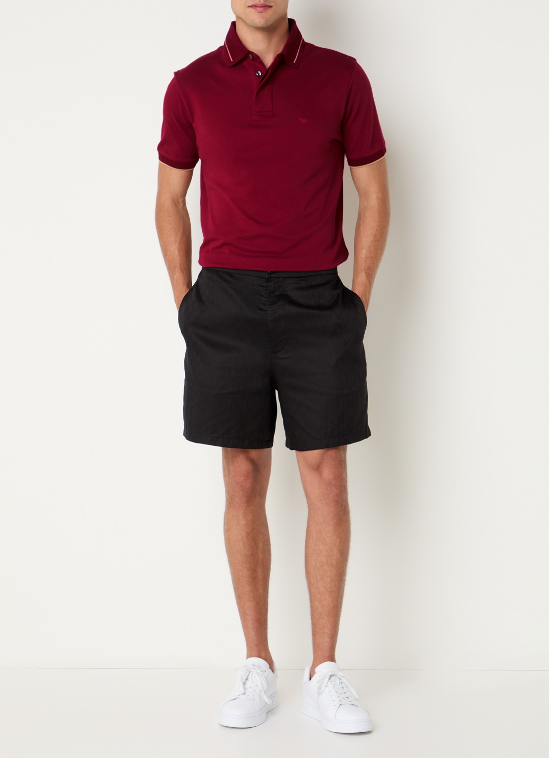 Armani Regular fit polo van piqué katoen met logoborduring - voorkant 2 donkerrood