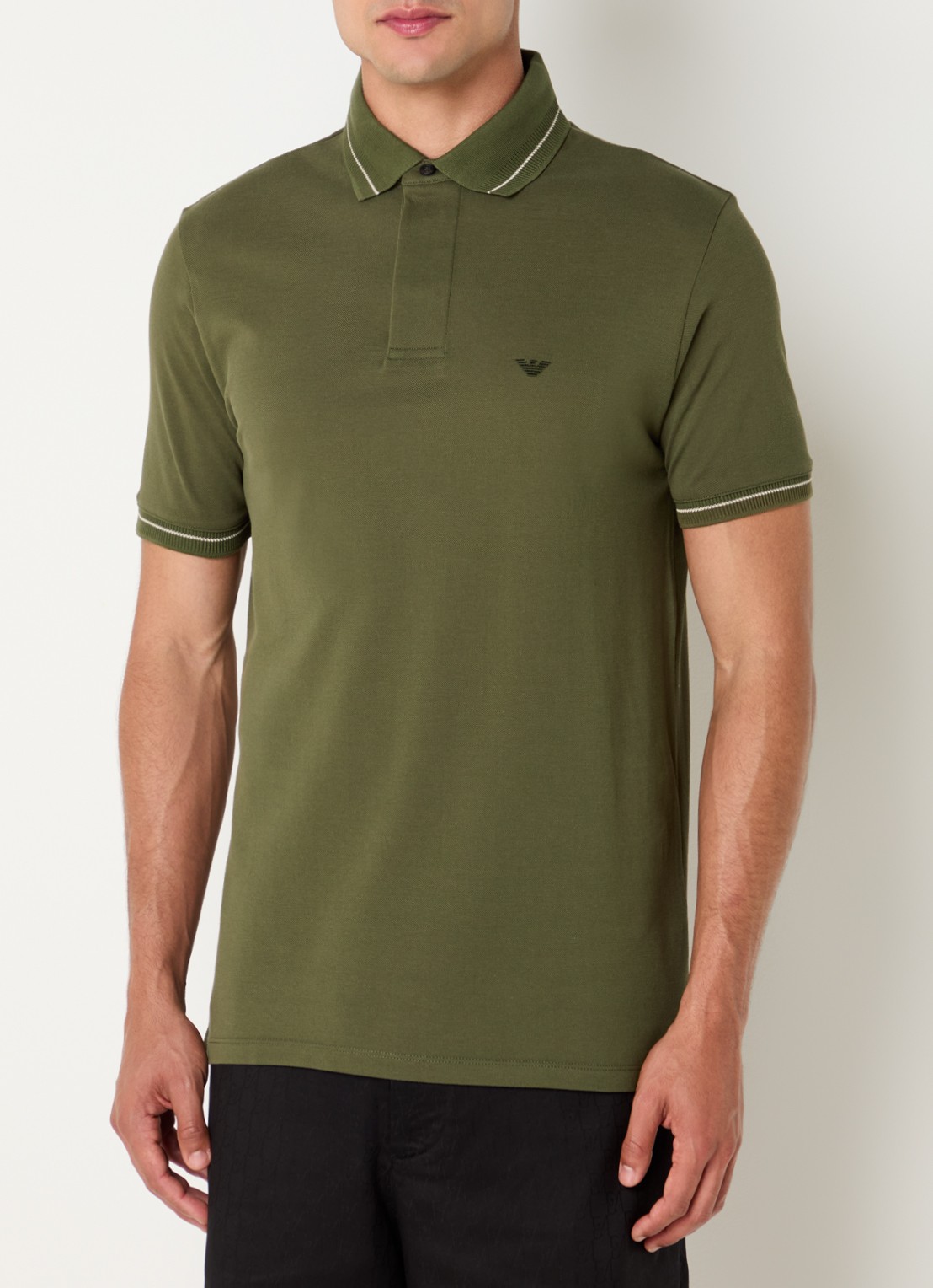 Armani Regular fit polo van piqué katoen met logoborduring - detail 4 legergroen