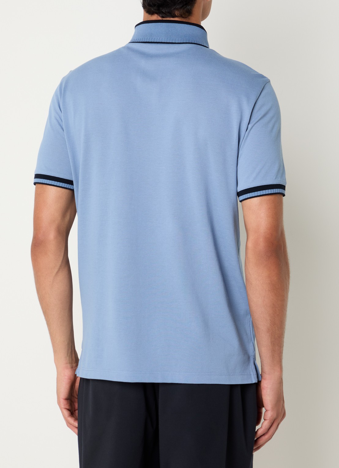 Armani Regular fit polo van piqué katoen met logoborduring - achterkant lichtblauw