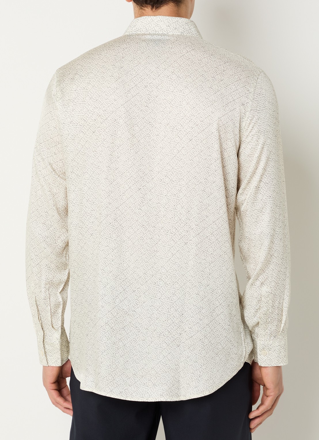 Armani Regulat fit overhemd van satijn met logoprint - achterkant 3 gebroken wit