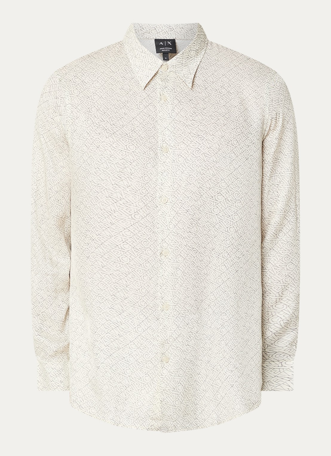 Armani Regulat fit overhemd van satijn met logoprint - voorkant gebroken wit