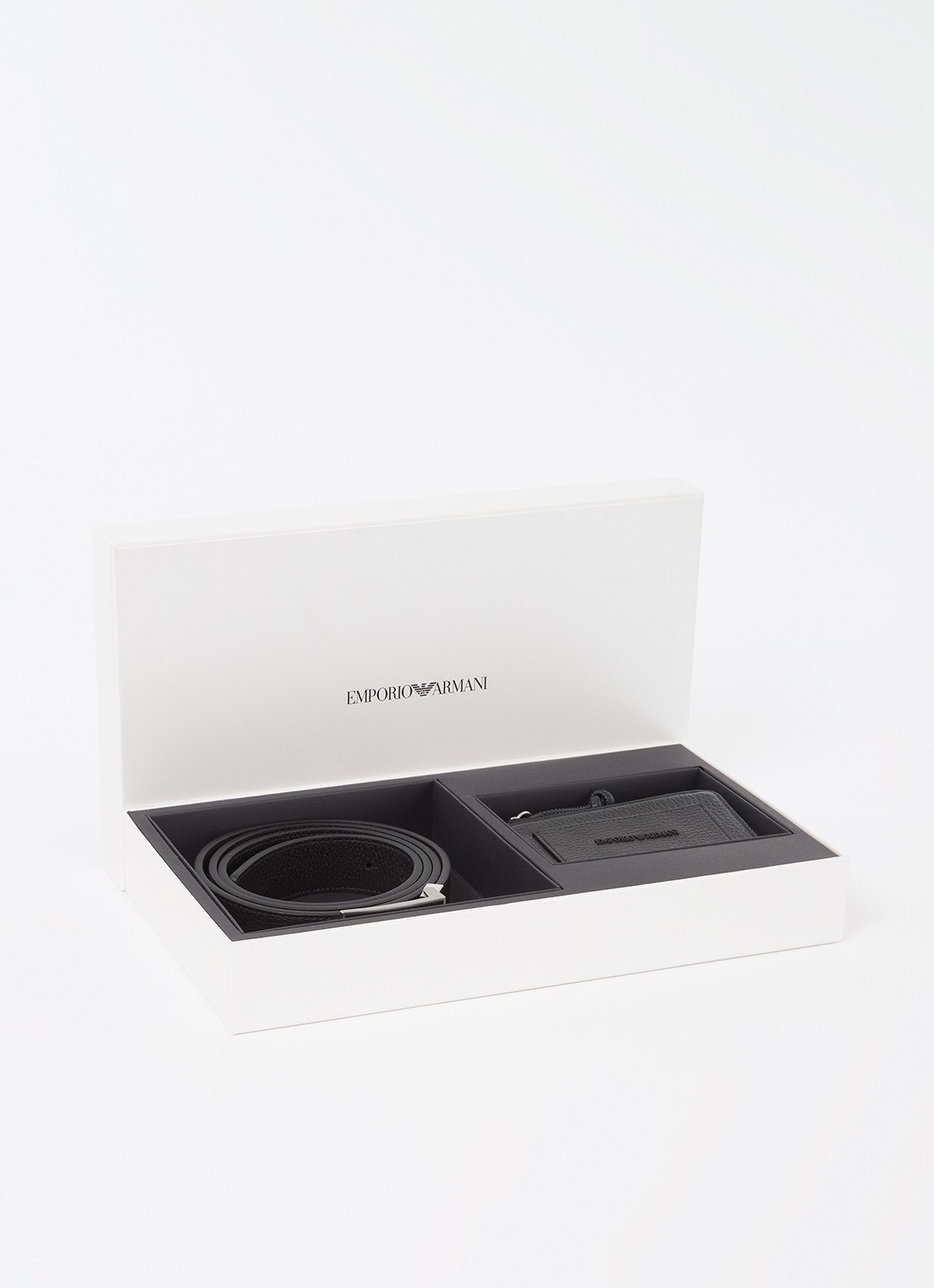 Armani Riem en portemonnee van leer in giftbox - voorkant zwart