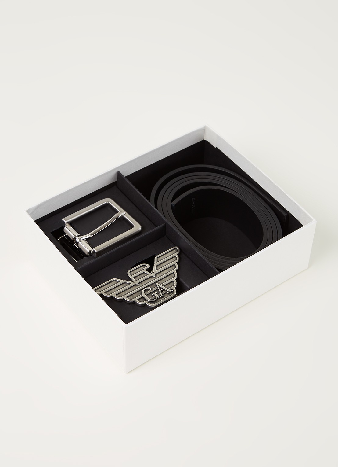 Armani Riem van leer in giftbox - voorkant 3 zwart