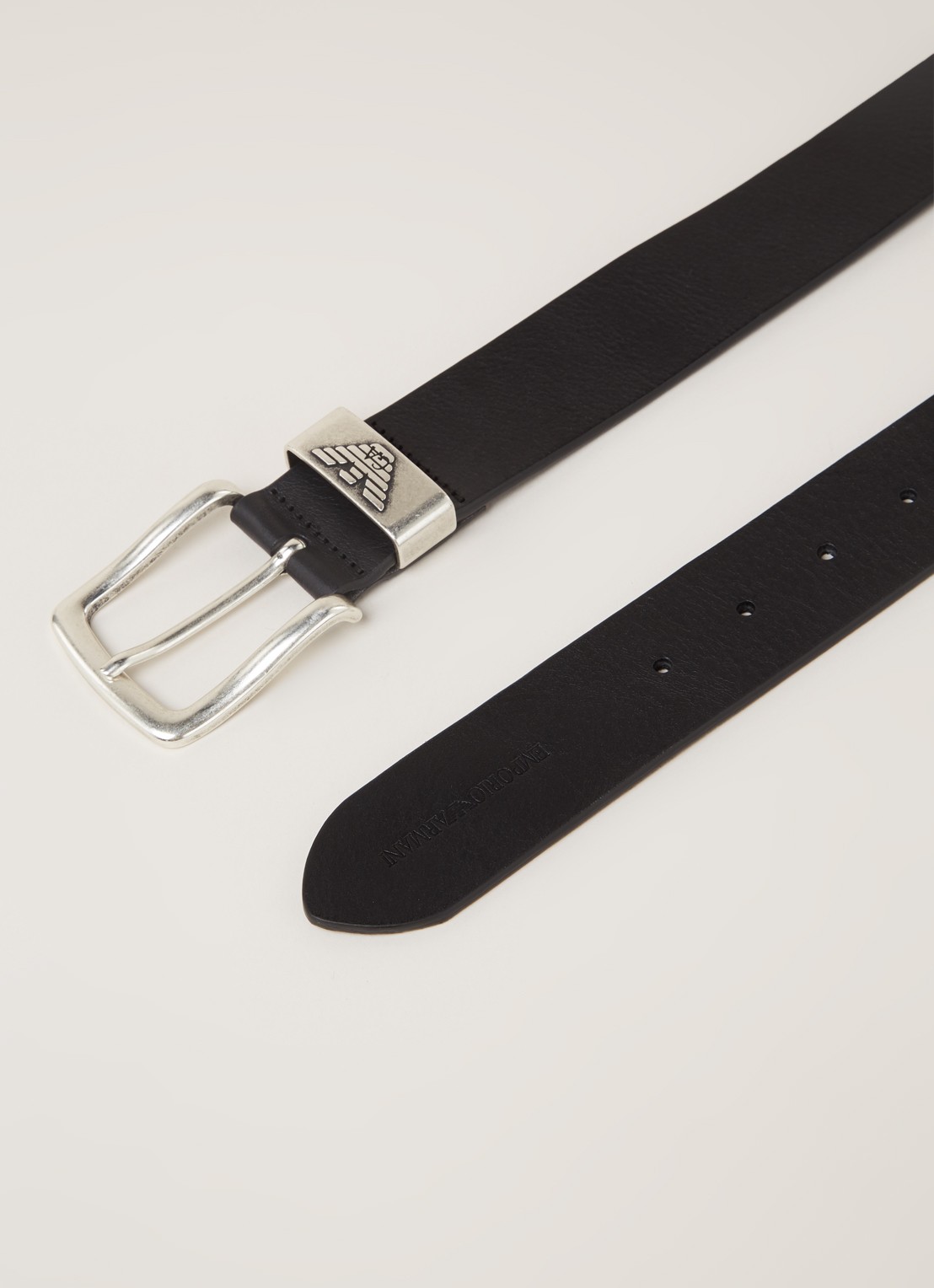 Armani Riem van leer met logo - detail zwart