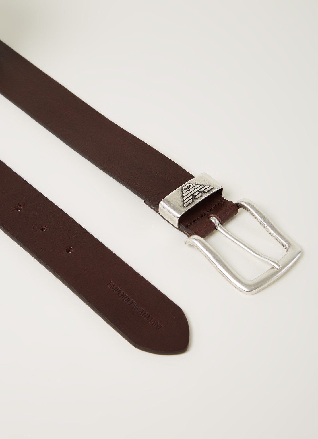 Armani Riem van leer met logo - detail 2 donkerbruin