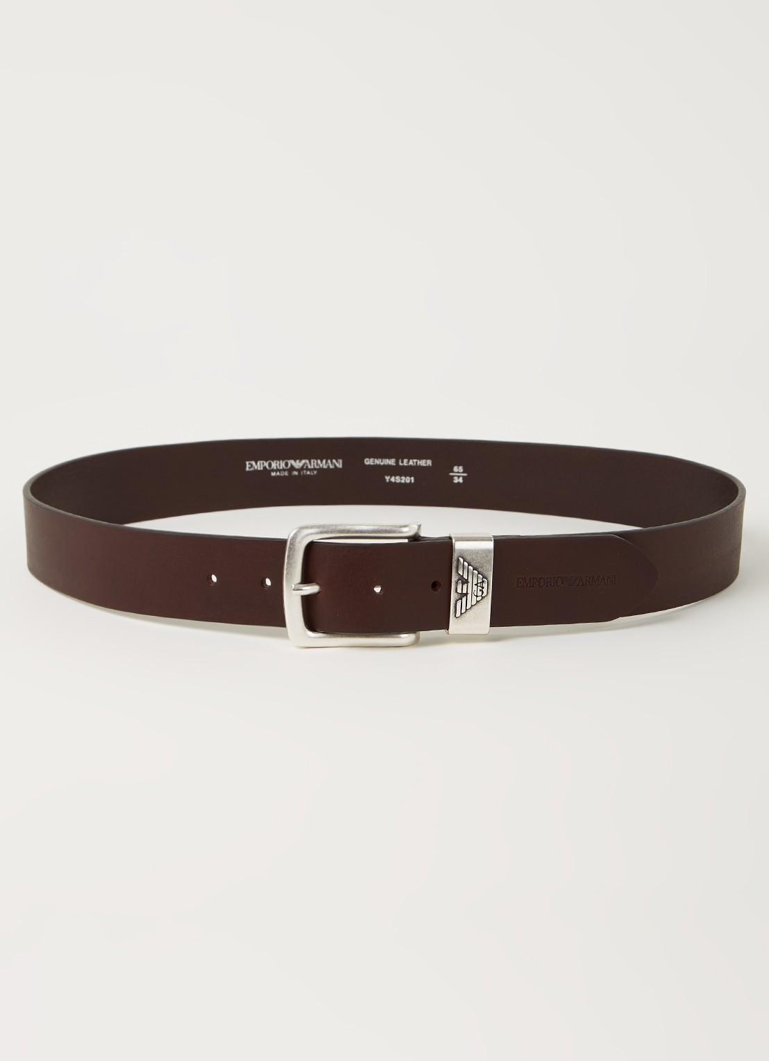 Armani Riem van leer met logo - voorkant donkerbruin