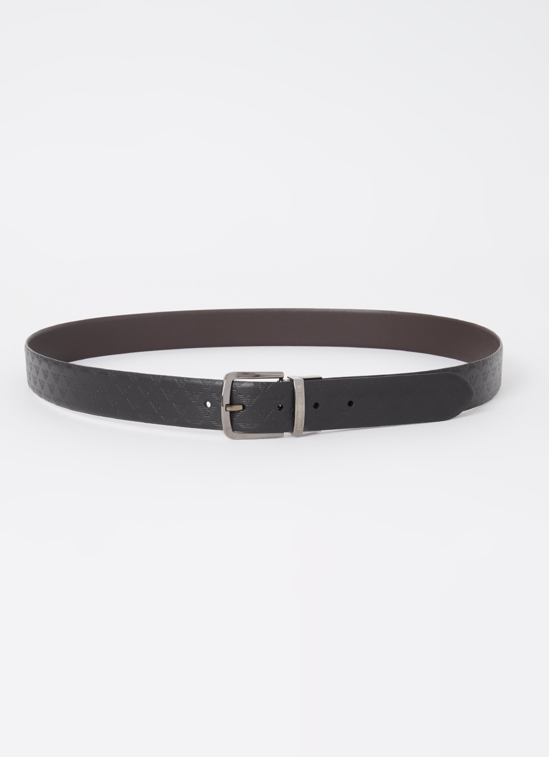 Armani Riem van leer met logoprint - voorkant donkerbruin