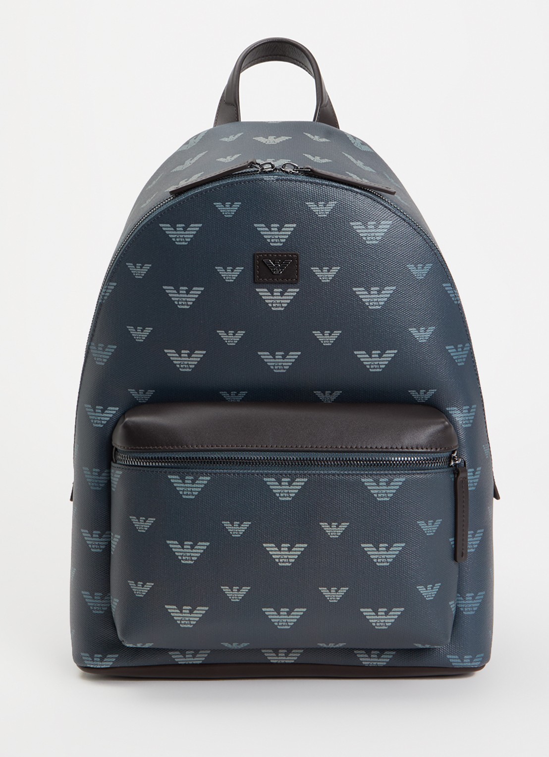 Armani Rugzak van canvas met logoprint en details van leer - voorkant 3 blauwgrijs