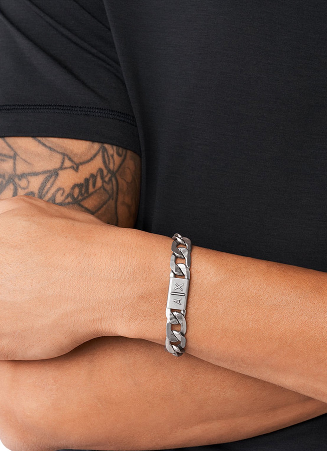 Armani Schakelarmband met logo AXG0077040 - voorkant 2 zilver