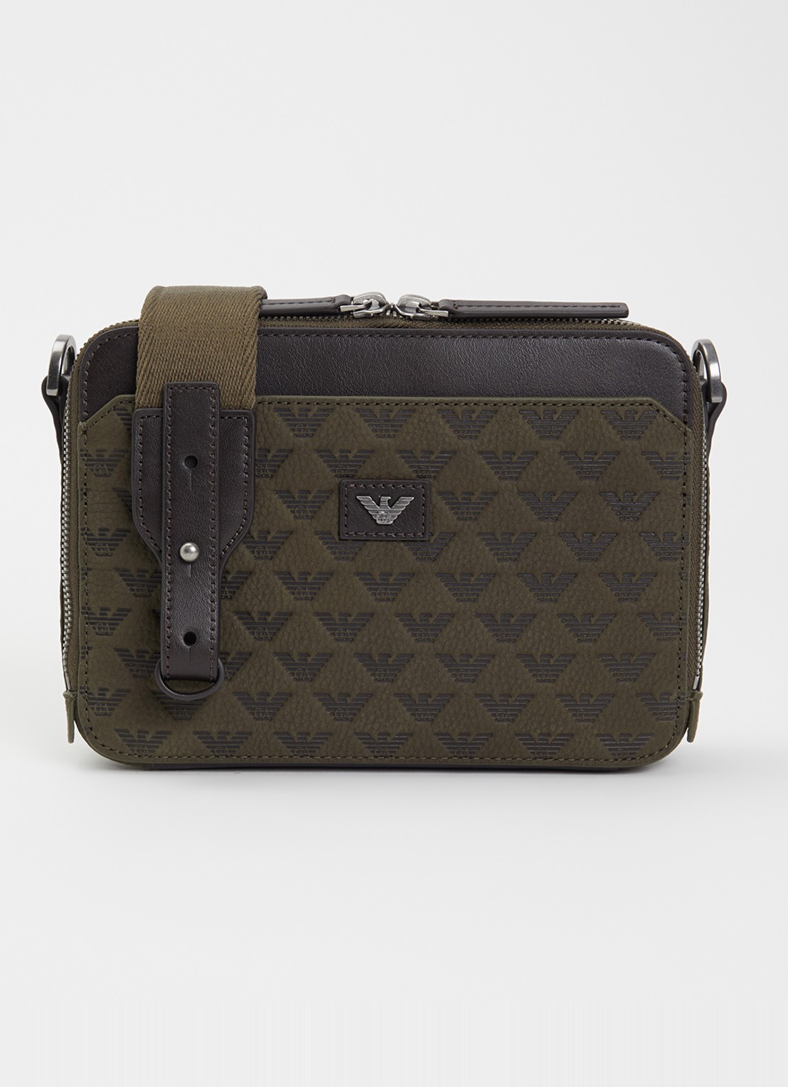 Armani Schoudertas met details van leer en logoprint  - voorkant 5 olijfgroen
