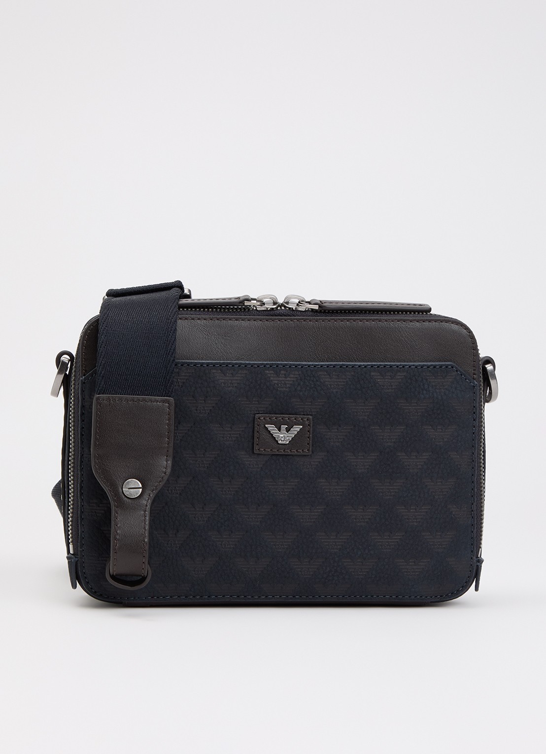 Armani Schoudertas met details van leer en logoprint  - voorkant donkerblauw