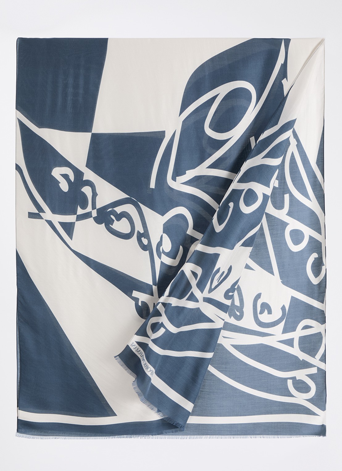 Armani Sjaal in zijdeblend met print 180 x 70 cm - detail staalblauw