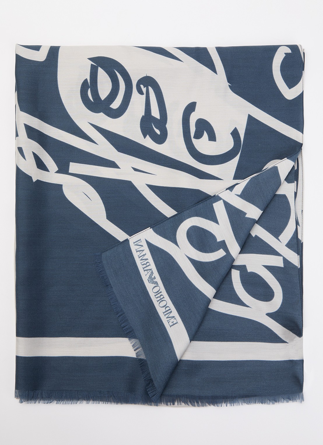 Armani Sjaal in zijdeblend met print 180 x 70 cm - voorkant 3 staalblauw