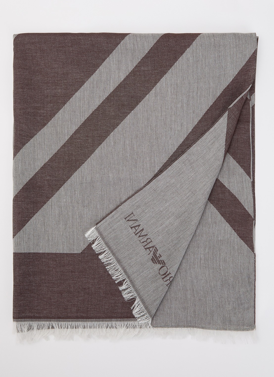 Armani Sjaal met print en logo 135 x 75 cm  - voorkant bruin