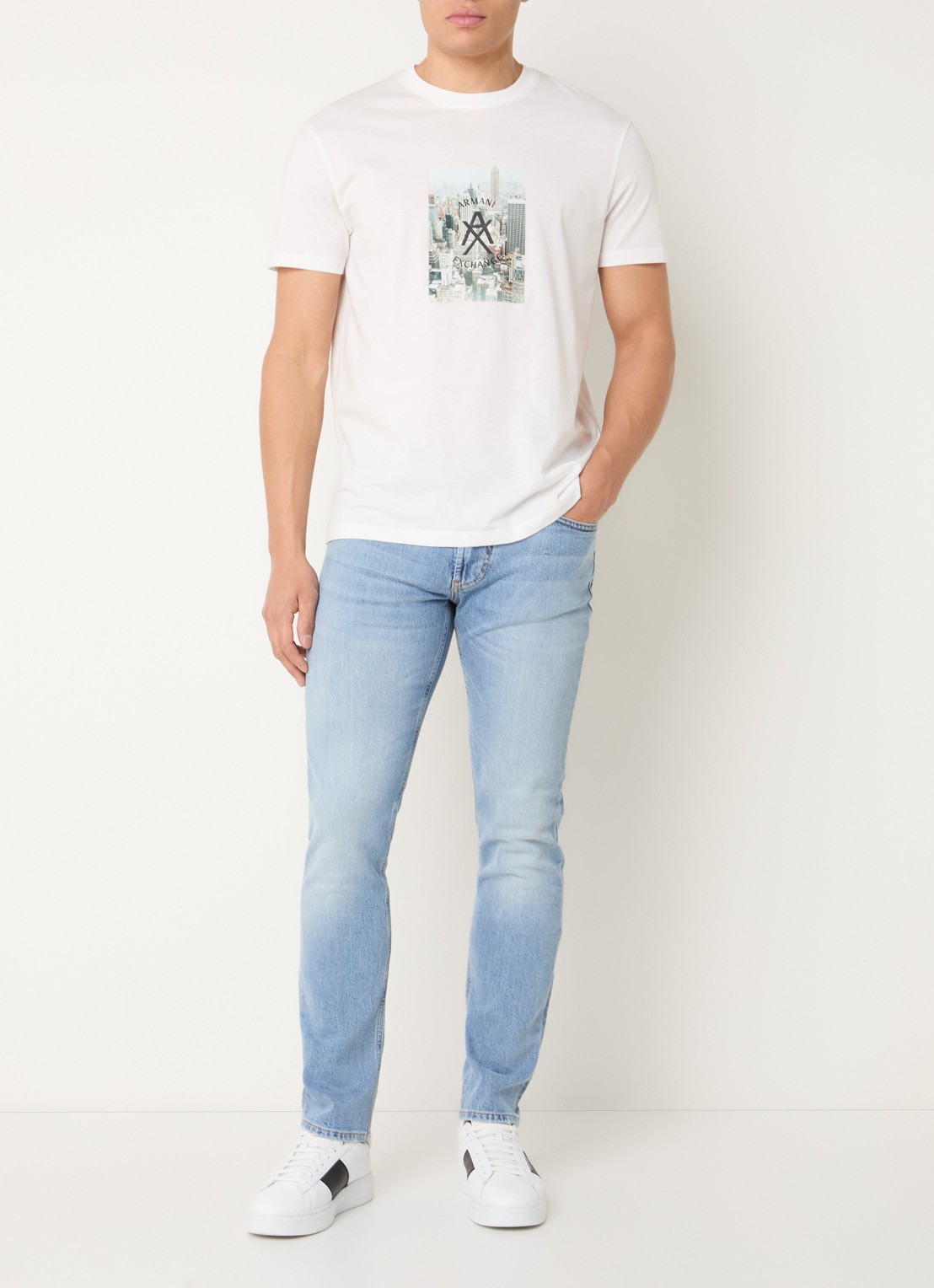 Armani Skinny jeans met lichte wassing - voorkant 2 blauwgrijs