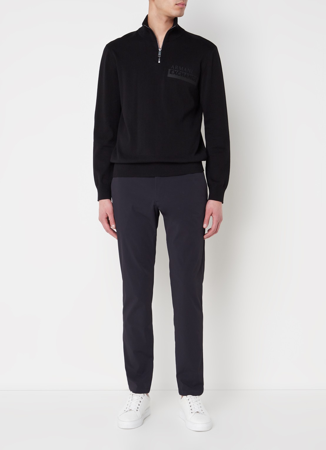 Armani Slim fit chino met stretch en steekzakken - voorkant 4 donkerblauw